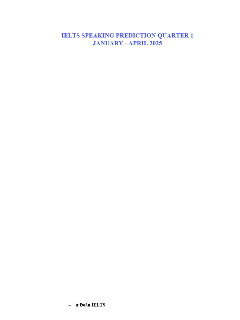 Ielts Speaking Predictions Q1 2025 Pdf Wildlife