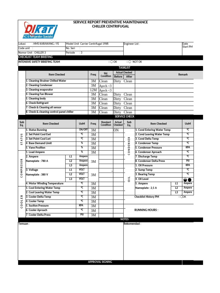Preventive Maintenance Report: Chiller 3 | PDF | Cold | Thermodynamic ...