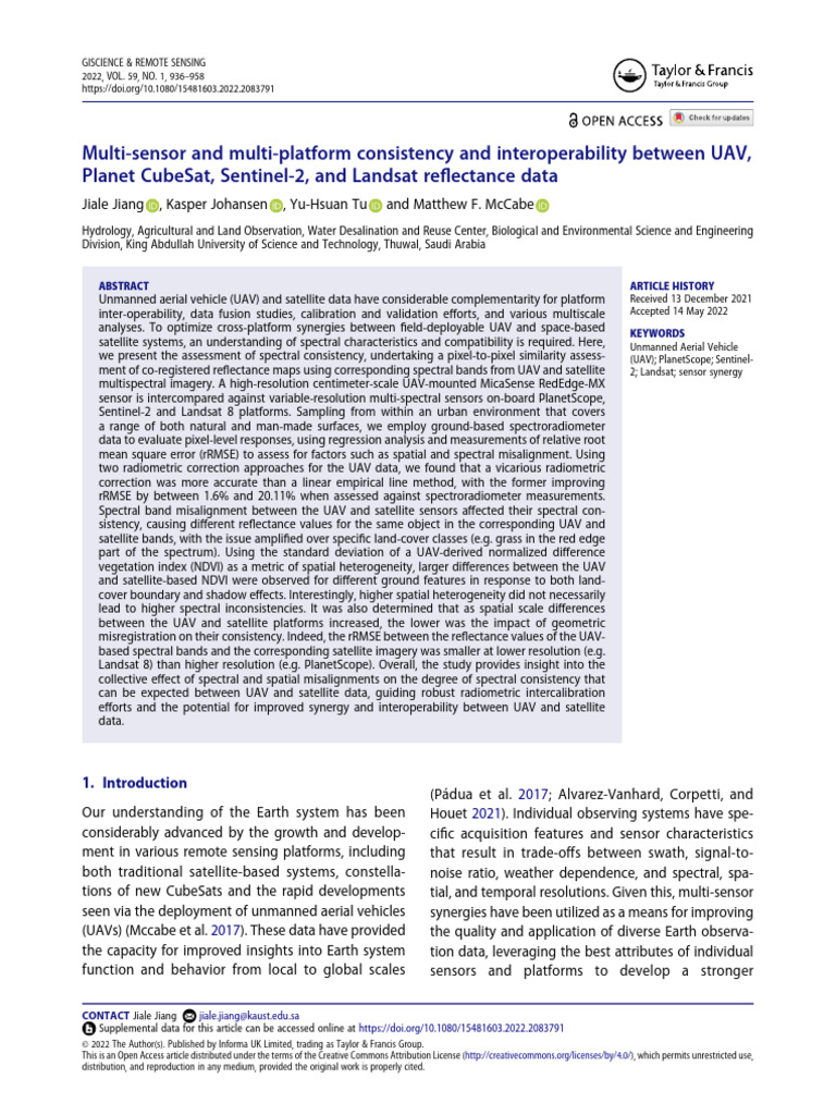 Multi-Sensor and Multi-Platform Consistency and in | PDF | Remote Sensing