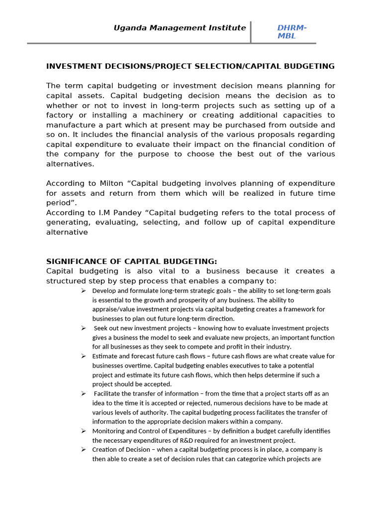 Capital Budgeting Process Overview | PDF | Internal Rate Of Return ...