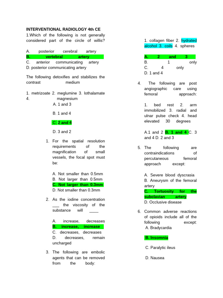 Interventional Radiology Exam Questions | PDF | Angiography | Esophagus