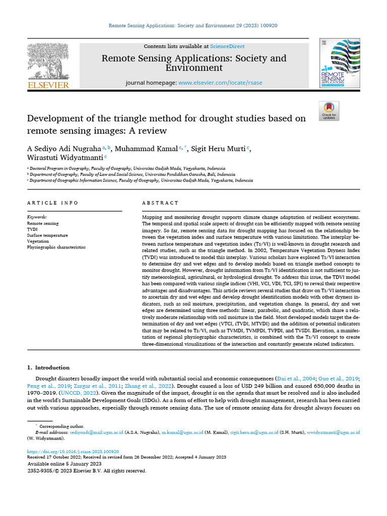 1 s2.0 S2352938523000022 Main | PDF | Remote Sensing | Drought