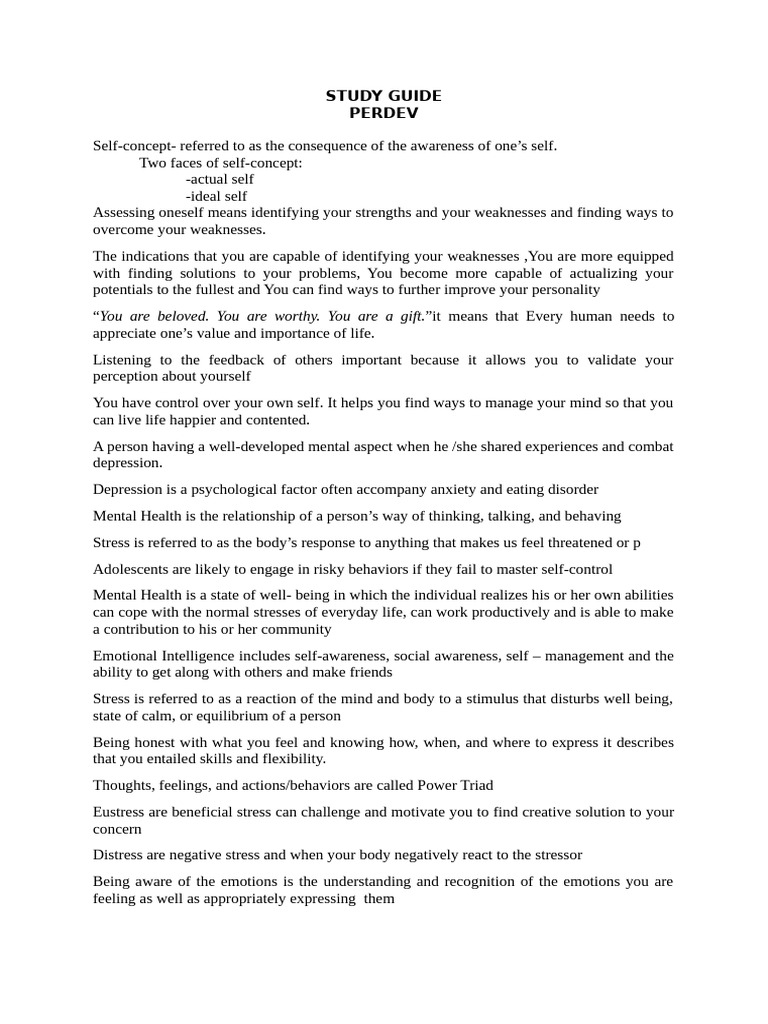 Study Guide Perdev | PDF