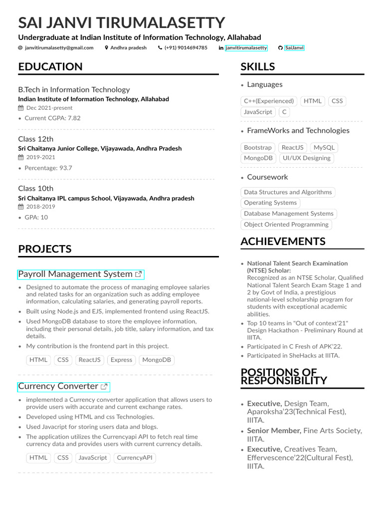 janvi_resume | PDF | Java Script | Computer Programming