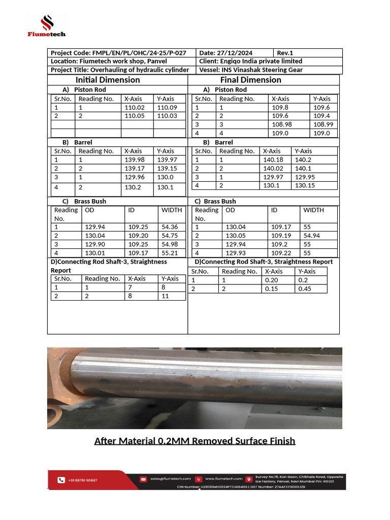 Hydraulic Cylinder Overhaul Report | PDF | Mechanical Engineering