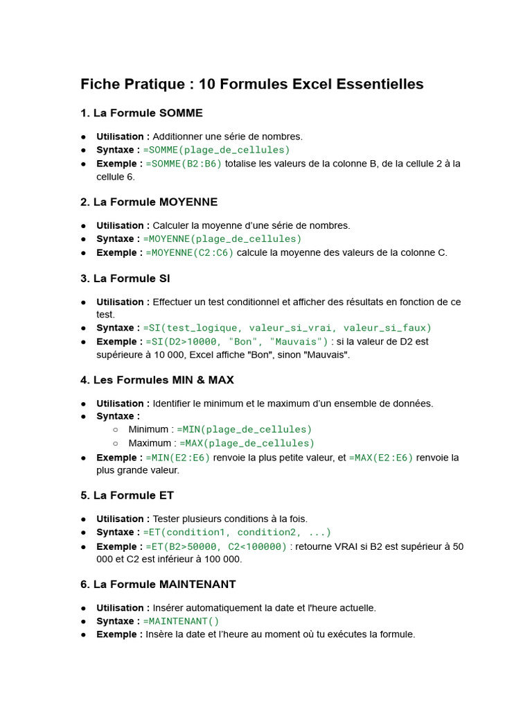 10 Formules Excel Indispensables | PDF | Échecs | Théorie (échecs)