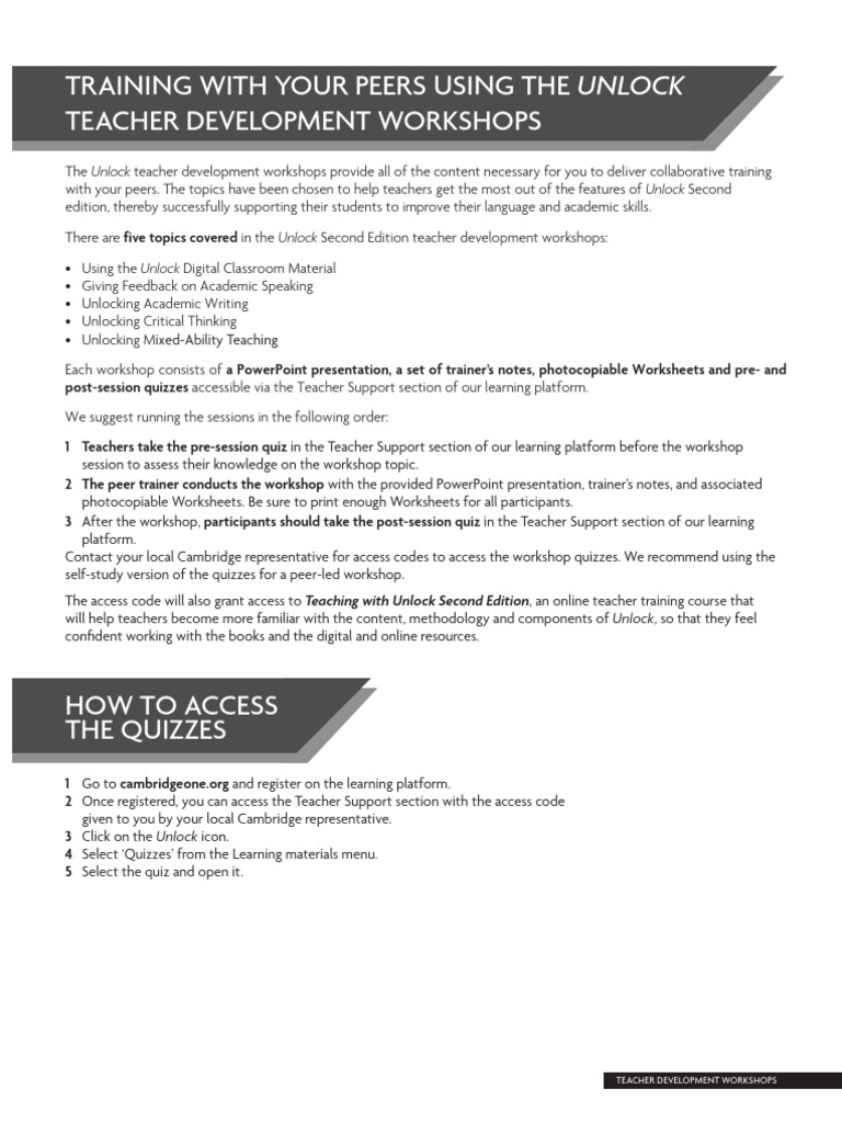 Using The Unlock Workshops - PTP Version | PDF | Teachers | Worksheet