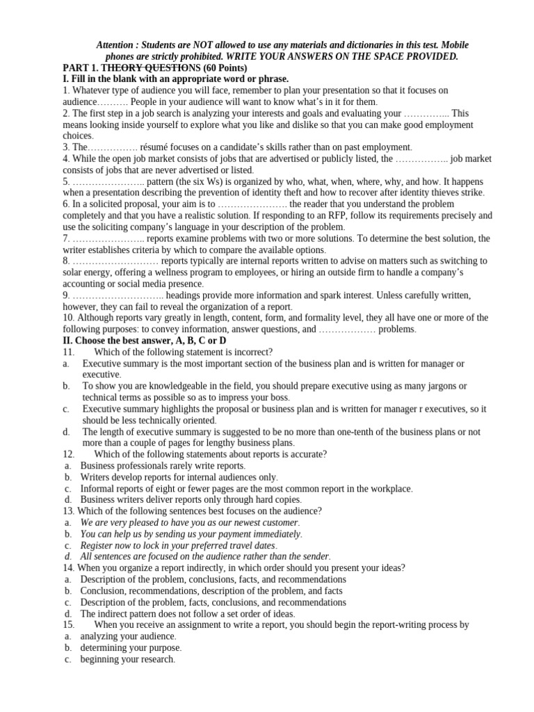 Test Instructions and Questions Guide | PDF | Microsoft Power Point