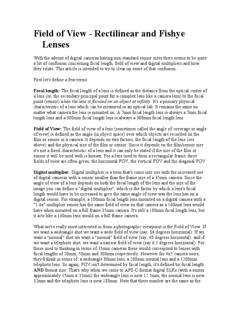 Field of View PDF Camera Lens Field Of View