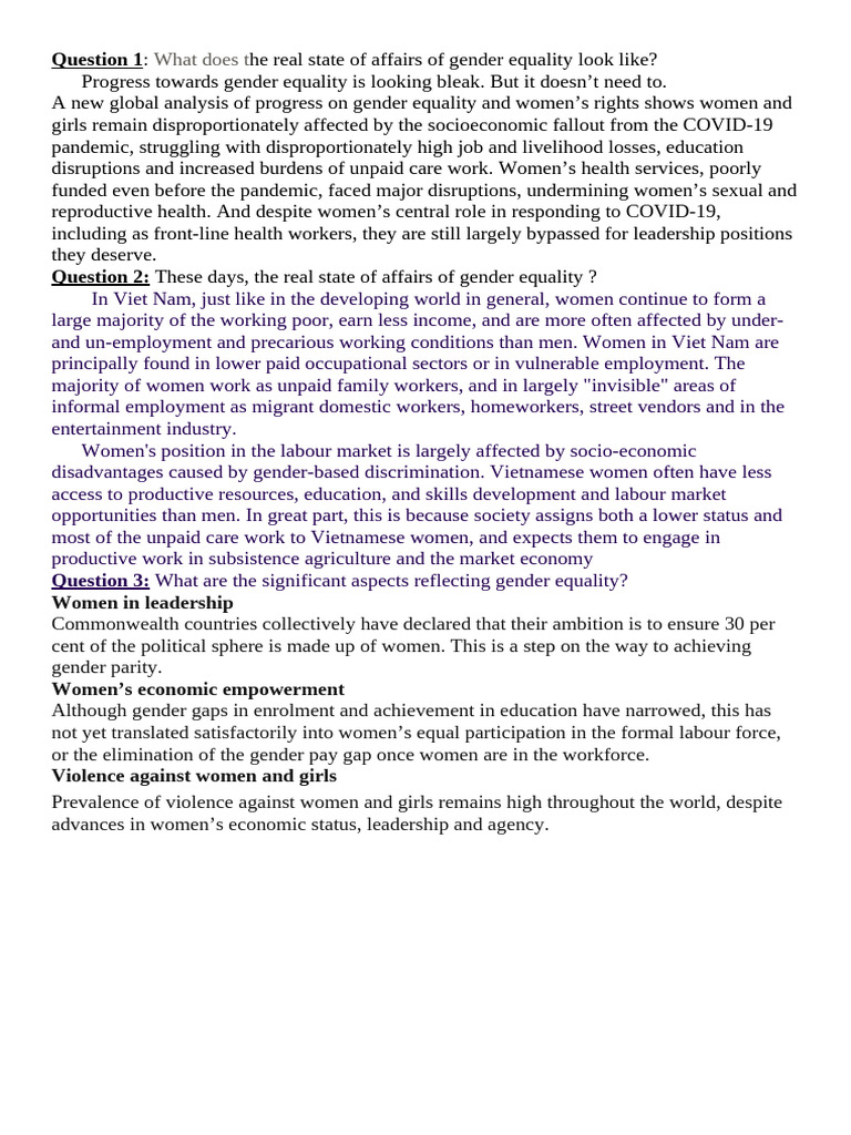Reality of Gender Equality | PDF | Gender Studies | Gender Equality