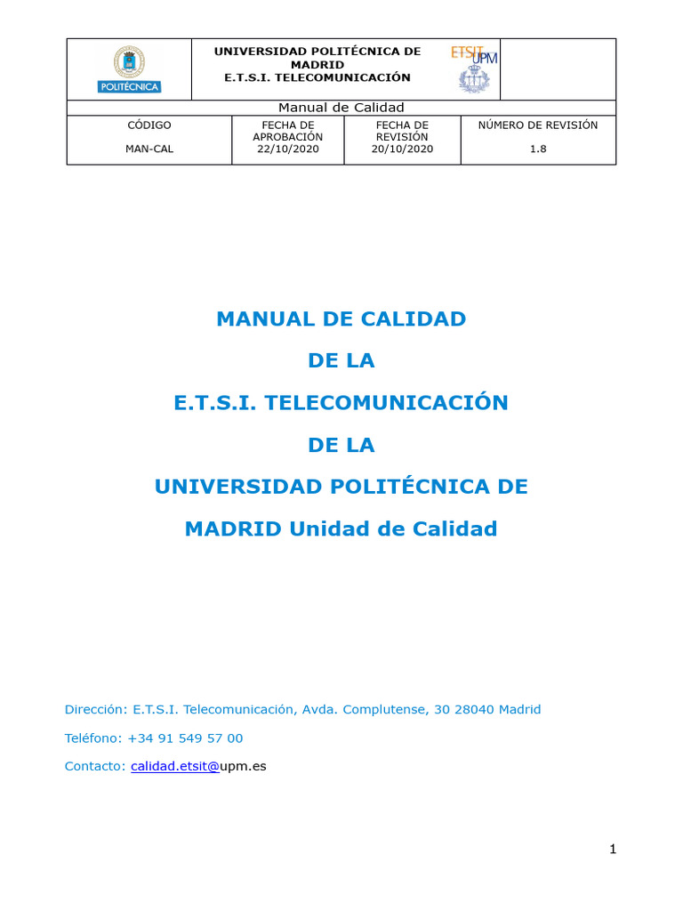 Manual Calidad Etsit 1 8 | PDF | Telecomunicaciones | Ingeniería