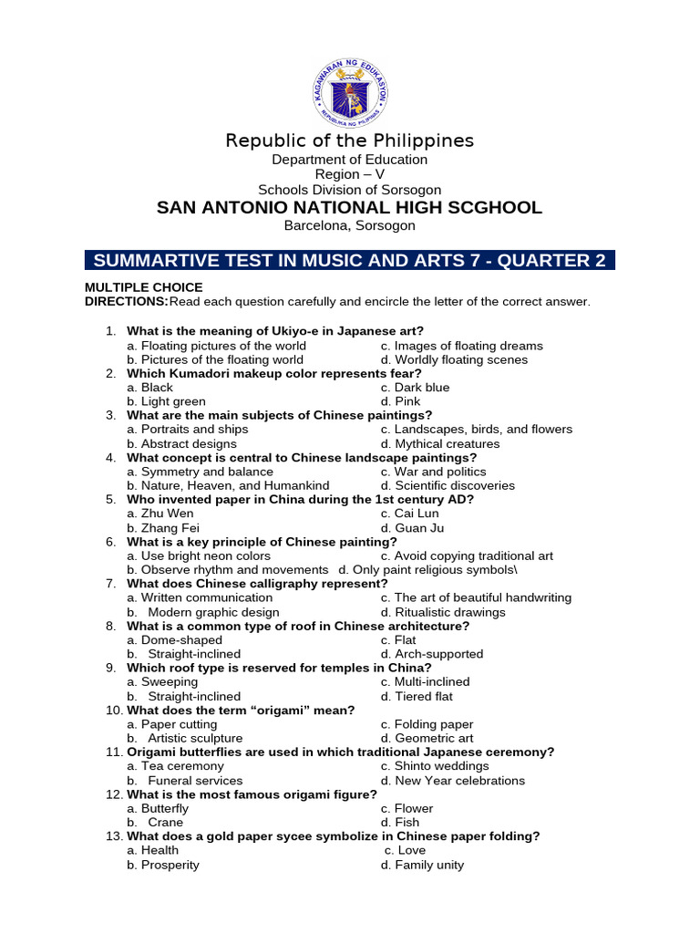 Summative Test Arts Pdf Origami Paintings