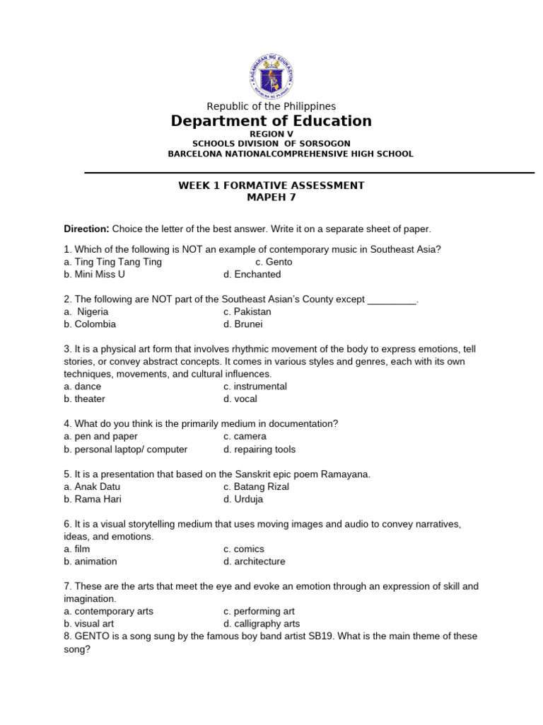 Week 1 Formative Assessment | PDF | The Arts