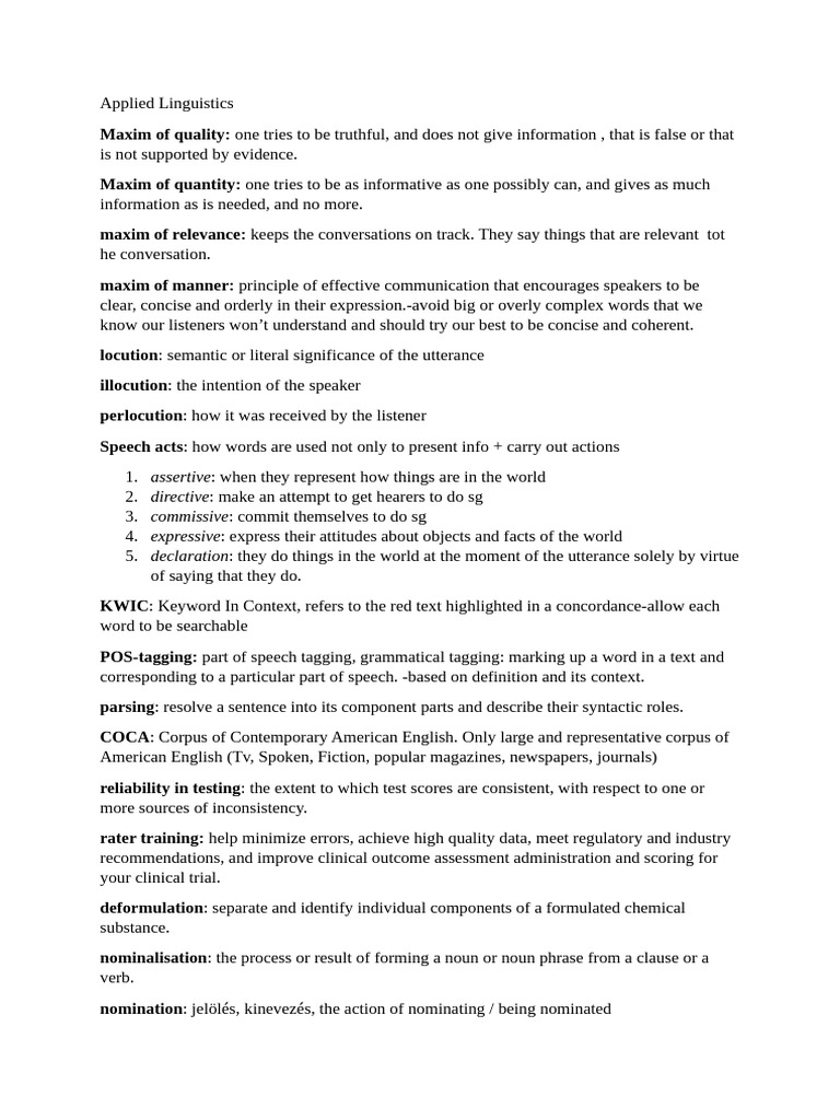 Applied Linguistics Note | PDF | Word | Speech