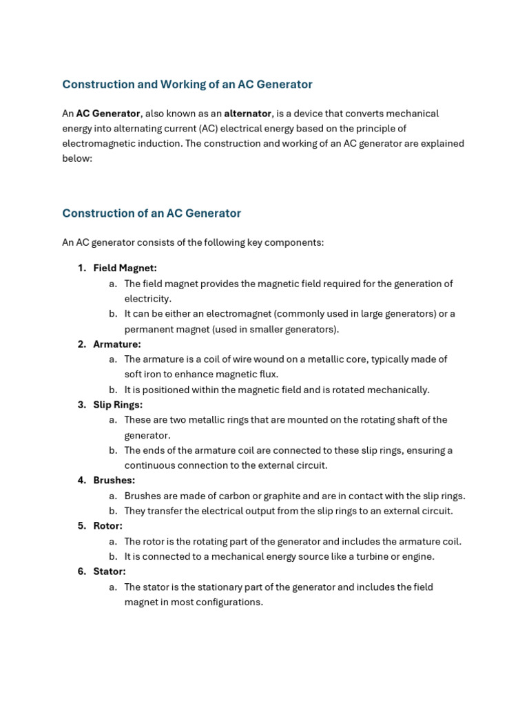 ac generator | PDF | Electric Generator | Electromagnetic Induction