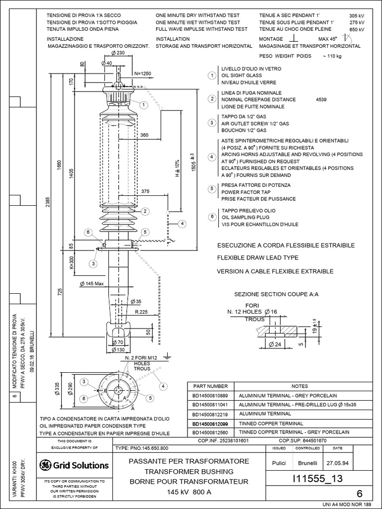Passante Per Trasformatore Borne Pour Transformateur Transformer ...