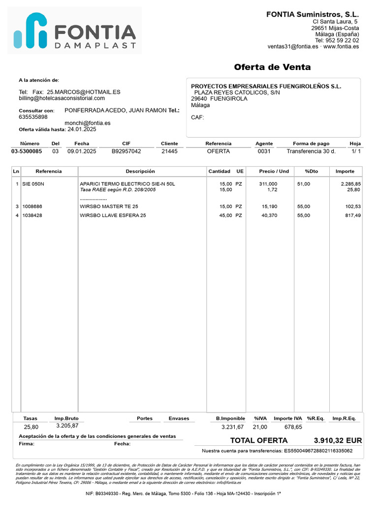 Oferta de Venta: FONTIA Suministros, S.L | PDF | Contabilidad