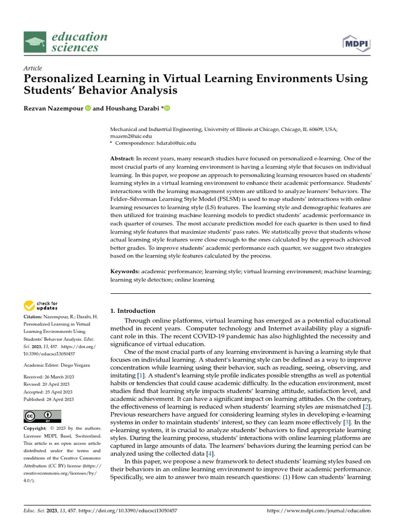 Education 13 00457 | PDF | Learning Styles | Educational Technology