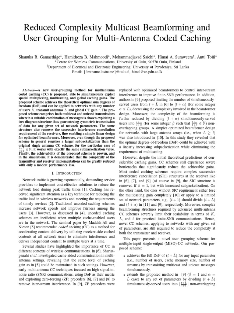 Reduced Complexity Multicast Beamforming and | PDF | Multicast | Matrix ...