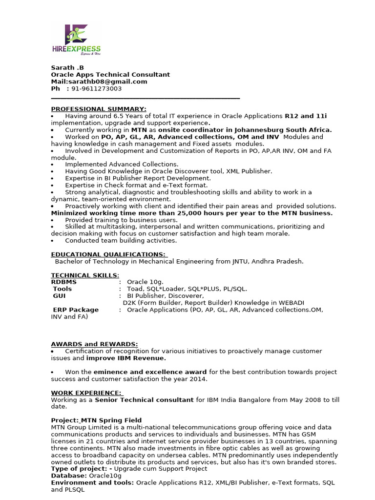 Oracle Apps Consultant for MTN Projects | PDF | Computing