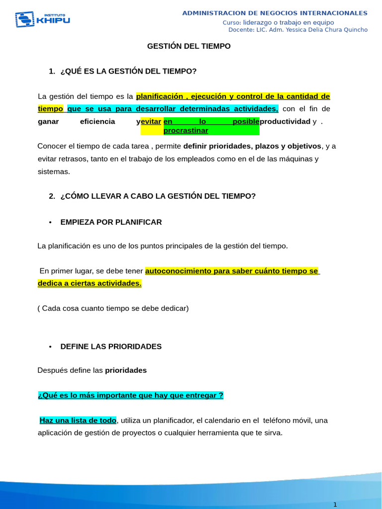 Gestion Del Tiempo - Lte | PDF | Gestión del tiempo | Habilidades ...
