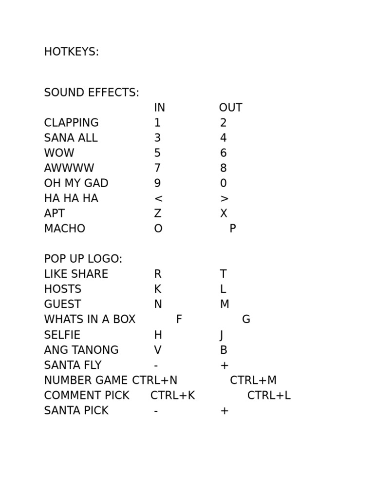 Hot keys for obs pdf
