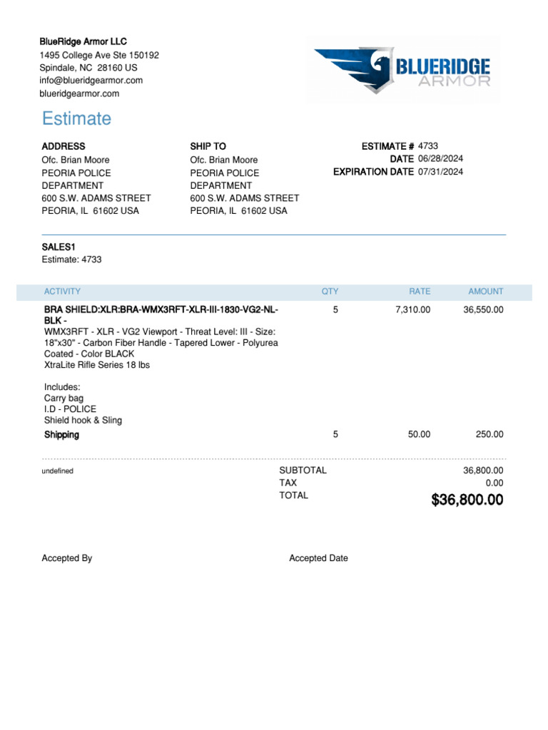 Police Armor Estimate #4733 | PDF