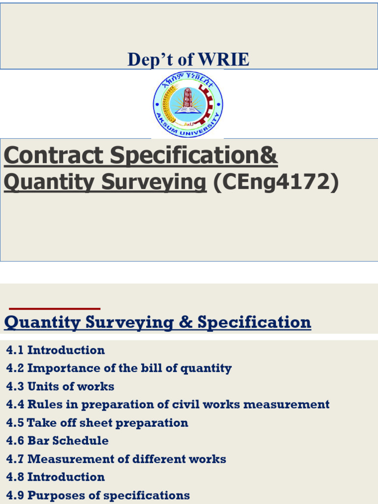Quantity Surveying and Specifications Guide | PDF | Surveying ...