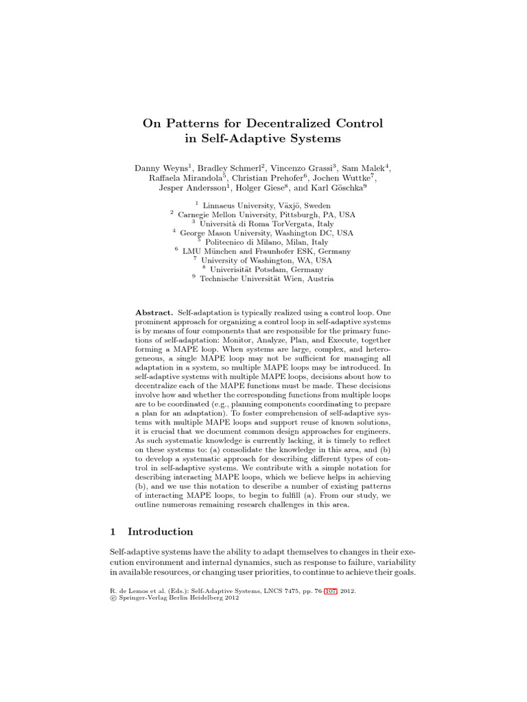 On Patterns For Decentralized Control in Self-Adaptive Systems | PDF ...