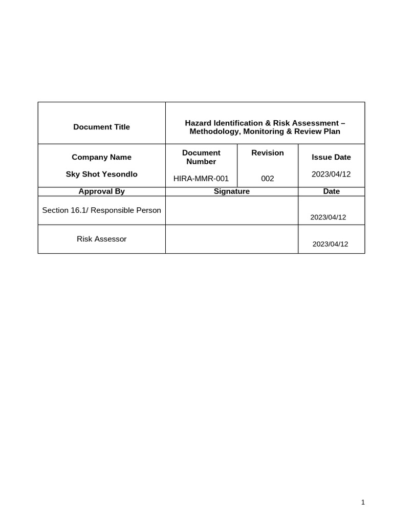 HIRA Methodology and Risk Assessment Guide | PDF | Risk | Risk Assessment