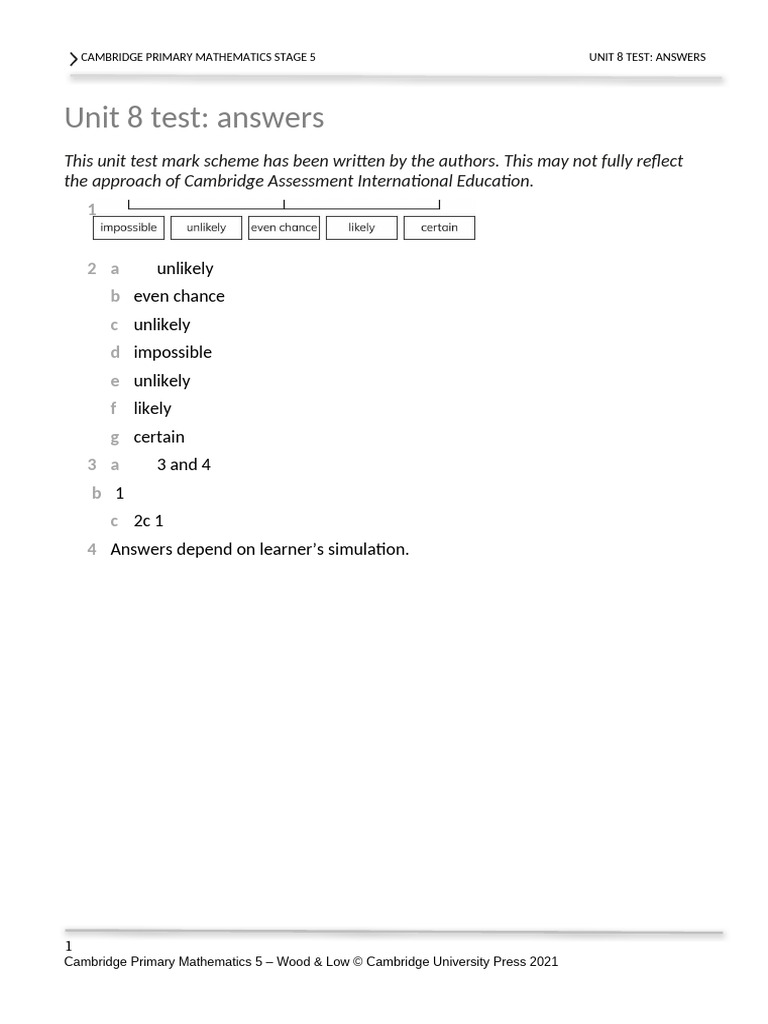 Unit 8 Test Answers for Stage 5 | PDF