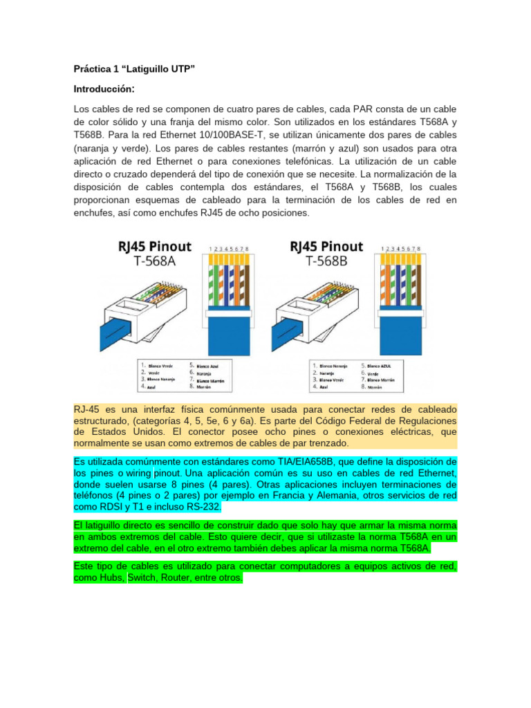 Construcción de Latiguillo UTP Tipo A | PDF | Ingenieria Eléctrica ...