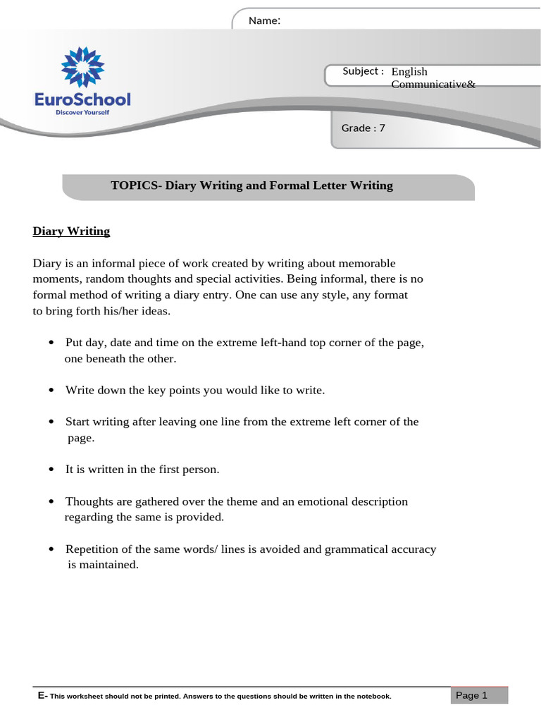 Diary and Letter Writing Guide | PDF