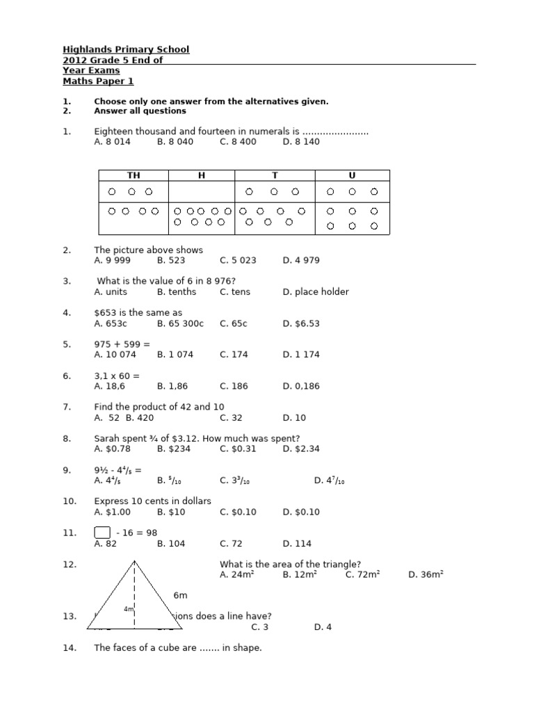 2012 GR 5 END OF YEAR MATHS | PDF | Euclidean Geometry | Elementary ...