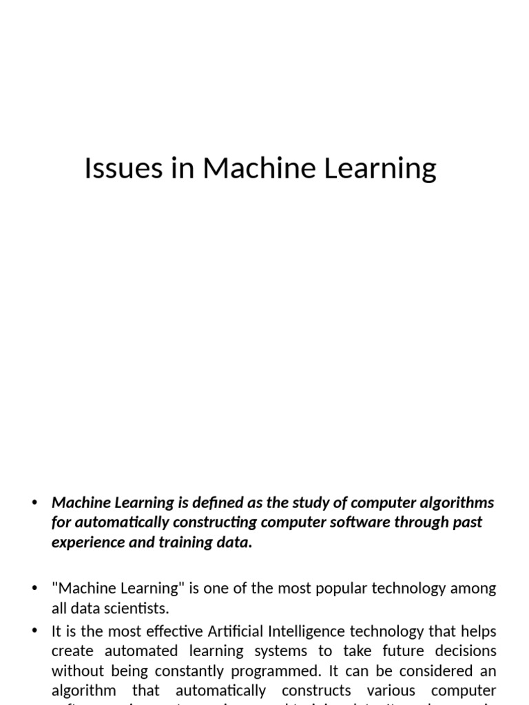 Issues in ML and Generating Algo | PDF | Machine Learning | Support ...