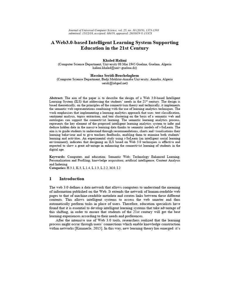 Web3.0 Intelligent Learning System Design | PDF