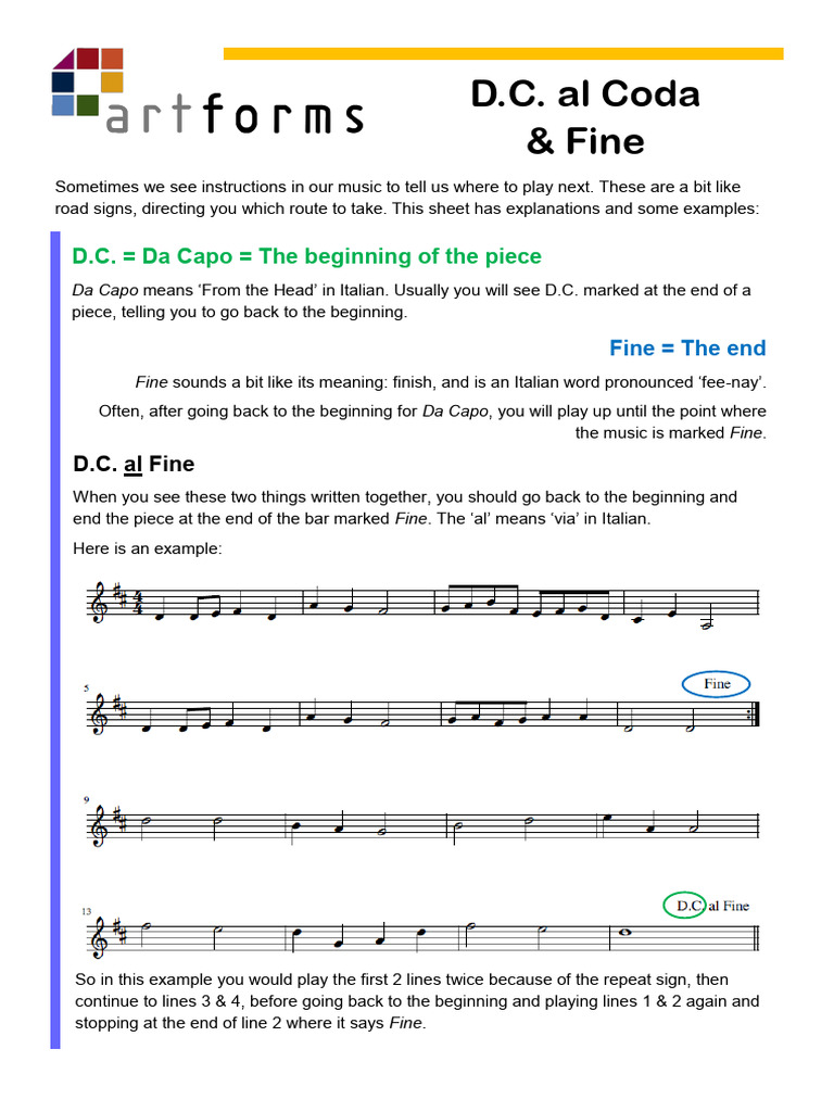 Understanding D.C. and Fine in Music | PDF