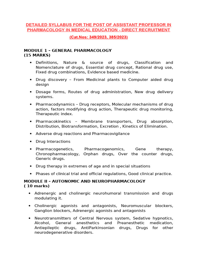 Pharmacology Syllabus for Professorship | PDF | Pharmacology | Chemotherapy