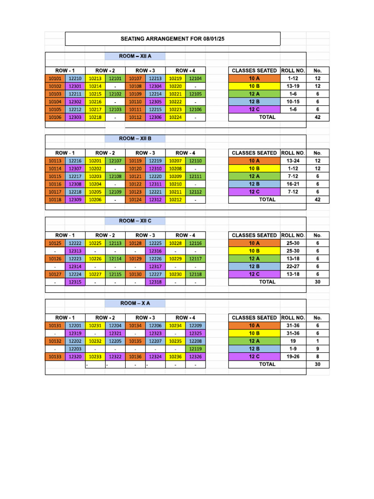 Seating Arrangement 08-01-25 | PDF