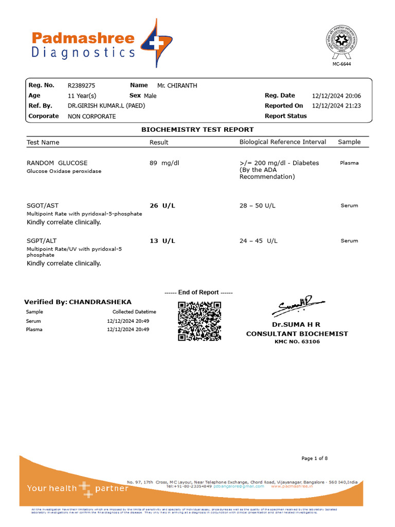 R2389275 Chiranth 131224165859-1 | PDF | Clinical Pathology | Body Fluids