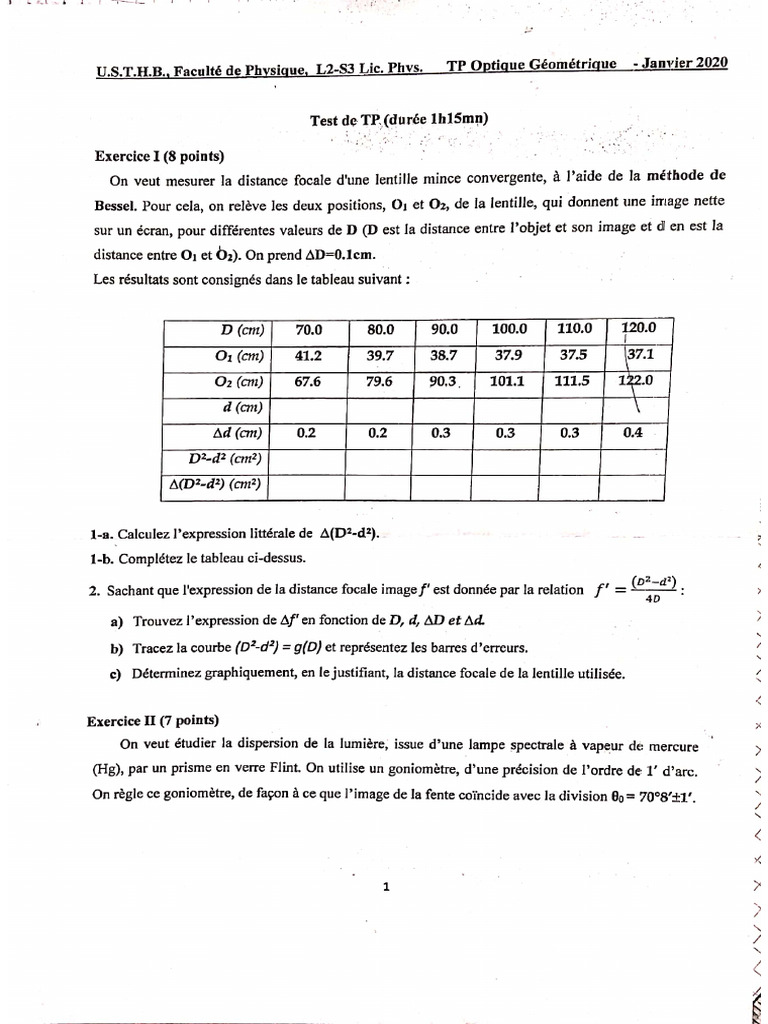 Test TP Optique 2019 - 2020 | PDF