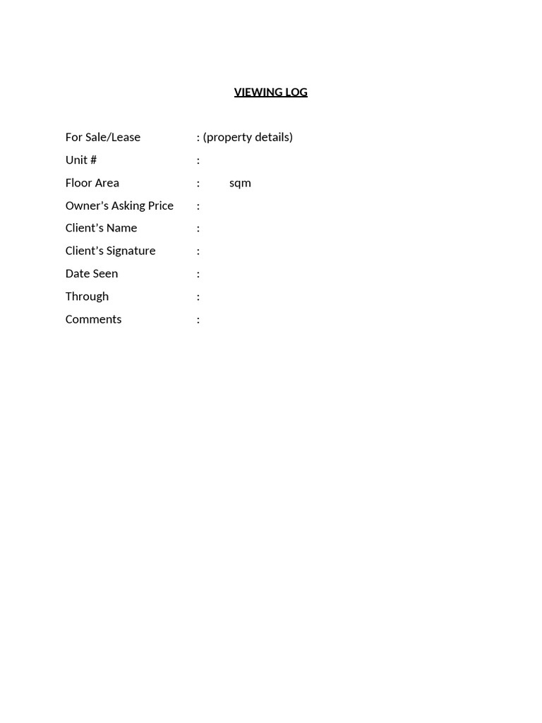 Property Viewing Log Template | PDF