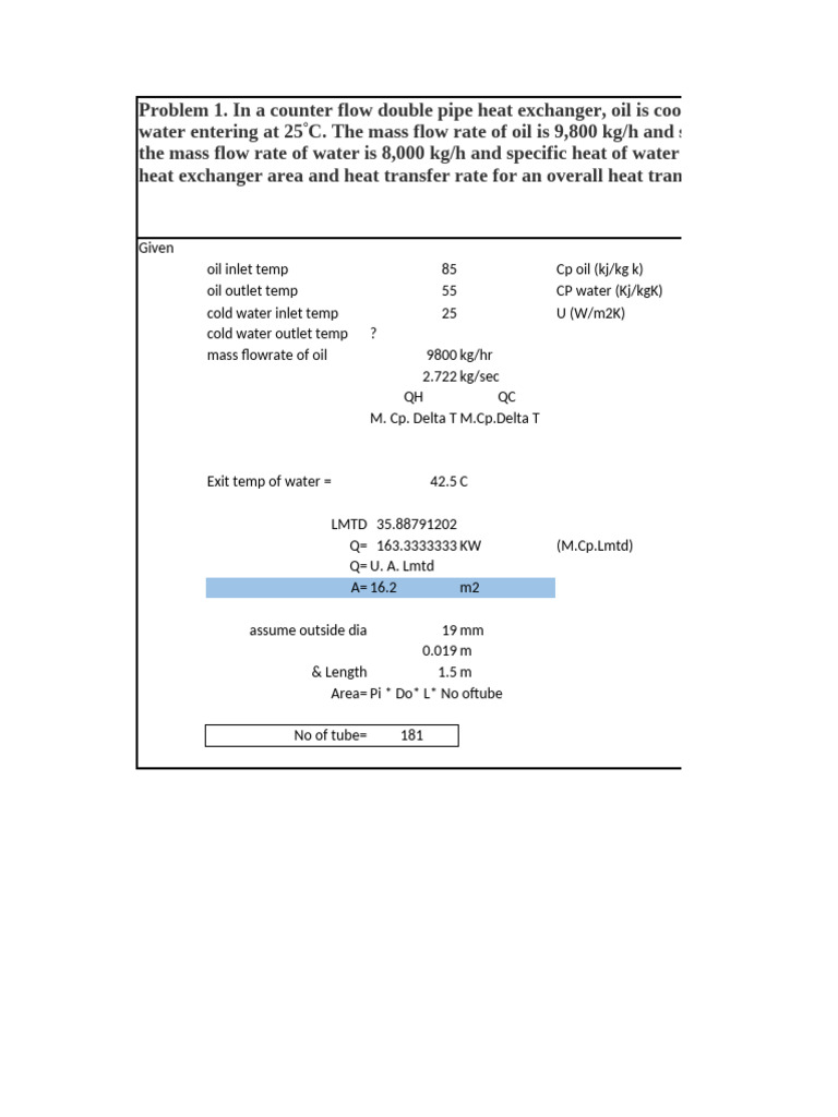 Heat Exchanger Work Sheet | PDF | Viscosity | Heat Exchanger