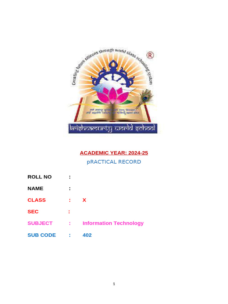 It Practical Record 24-25 | PDF | Spreadsheet | Databases