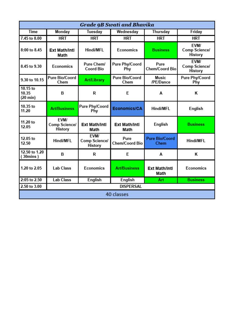 9B Timetable | PDF