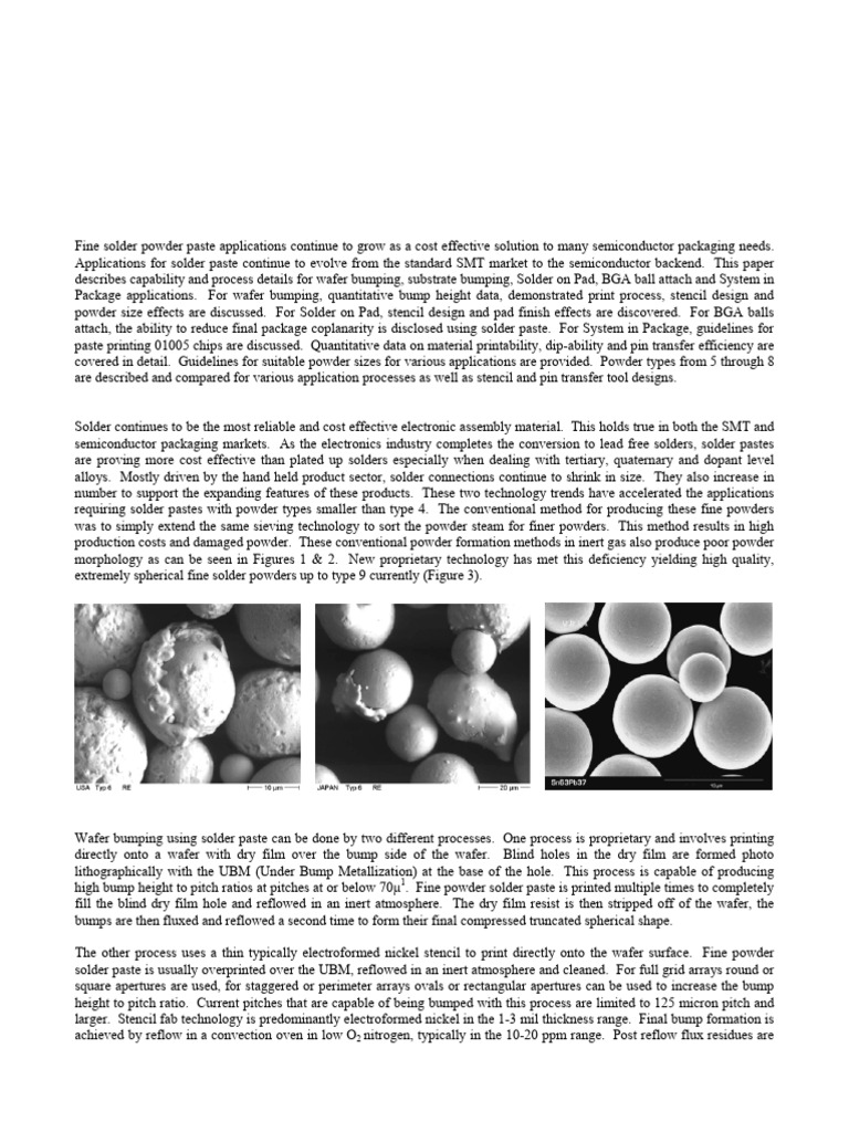 Fine Solder Paste in Semiconductor Packaging | PDF | Materials ...