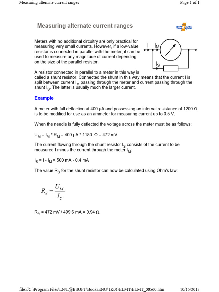Using Shunt Resistors for Current Measurement | PDF
