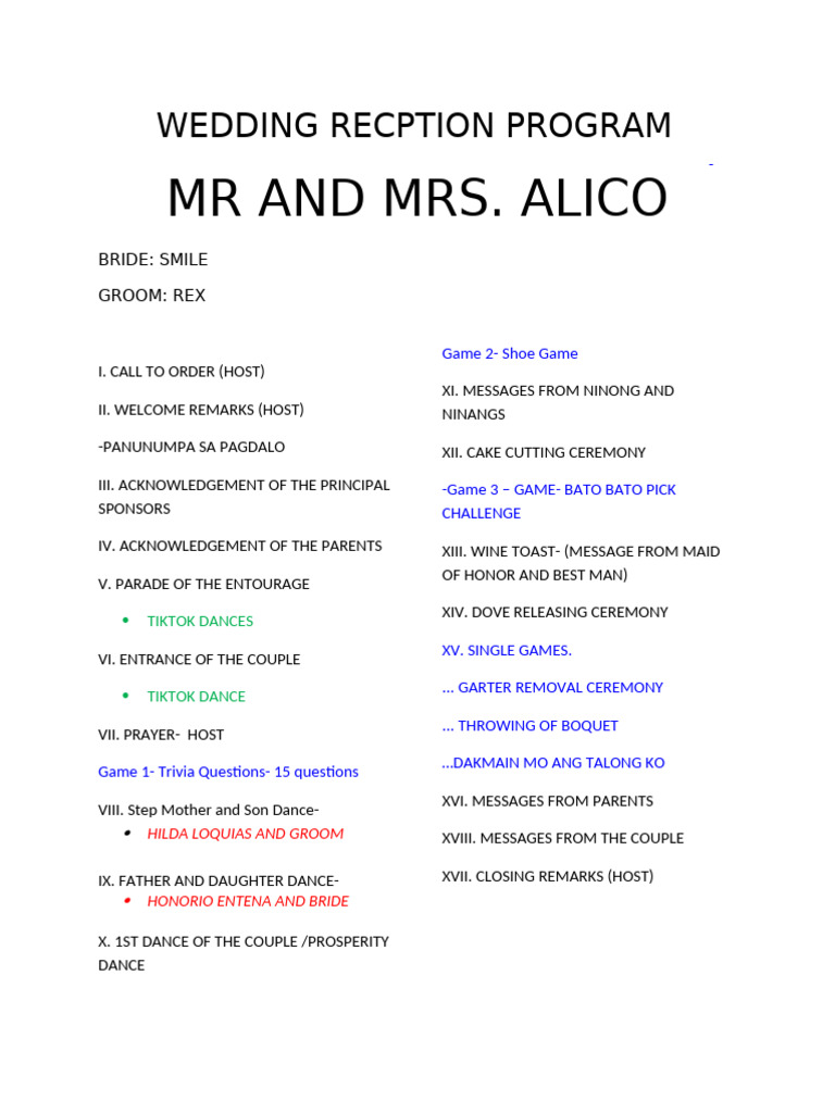 Wedding Recption Program | PDF