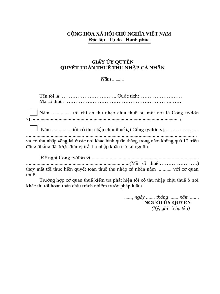 Mau giay uy quyen quyet toan thue tncn pdf