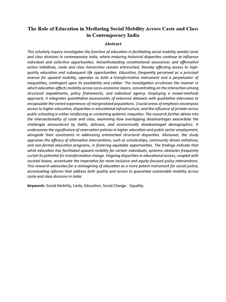 The Role of Education in Mediating Social Mobility Across Caste and ...